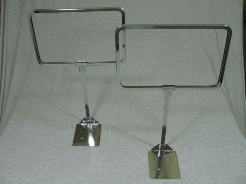Lot of 2 new sign holders, chrome, 7&#034;x11&#034;, with 10” stems &amp; shovel bases for sale
