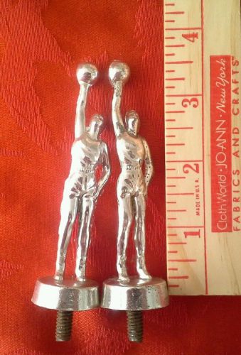 Vintage lot of two metal basketball trophy toppers silver in color 3.5&#034; tall
