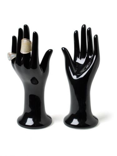 Single 10&#034; Black Porcelain Waving Hand Ring Jewelry Display Stands