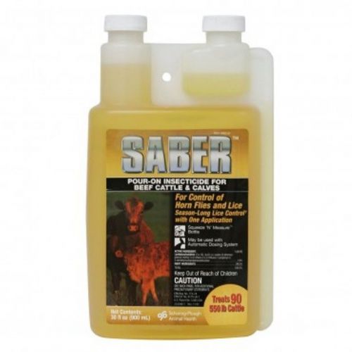 Saber Insecticide Pour-On Beef Cattle Calves 900ml Horn Flies Controls Lice