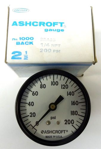 Ashcroft gauge 2-1/2&#034; face 200 psi 1/4&#034; npt straight back connection nib &lt;367u3 for sale