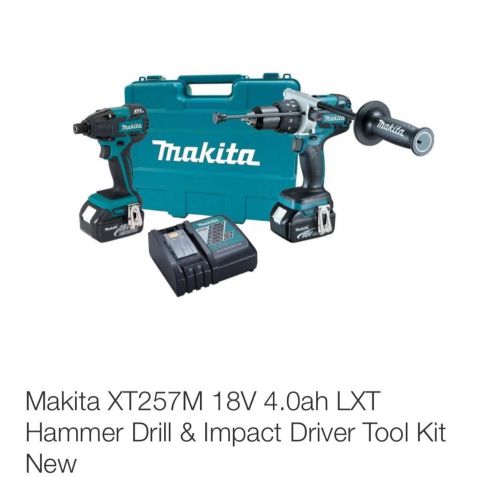 Makita XT257M 18V 4.0ah LXT Hammer Drill &amp; Impact Driver Tool Kit New