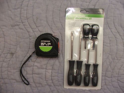 New pittsburg tools 6 piece screwdriver set magnetic tip comfort grip &amp; 25&#039; tape for sale