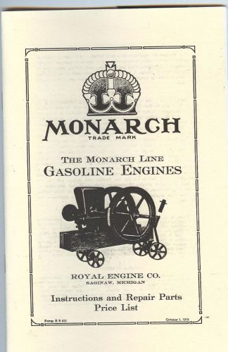 Monarch Royal Gasoline Engine Instruction Manual &amp; Parts List 1919  Saginaw Mi