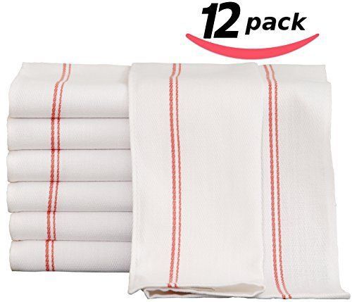 Utopia Towels 12 Premium Cotton Kitchen Dish Towels 24 oz Side Stripe (Red)