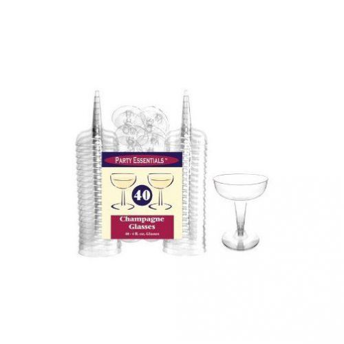 40 Count Hard Plastic 2-Piece Champagne Glass Set, 4-Oz, Clear