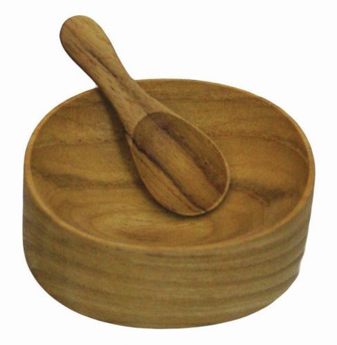 Be Home Round Teak Salt and Pepper Cellar with Spoon