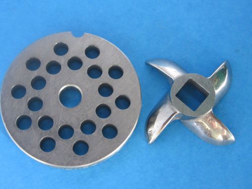 Size #5 x 1/4&#034; meat grinder plate &amp; knife for manual or electric fits lem etc for sale