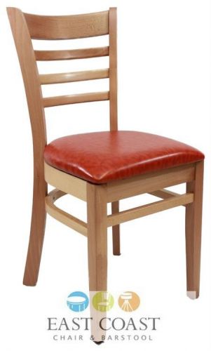 New wooden natural ladder back restaurant chair with orange vinyl seat for sale