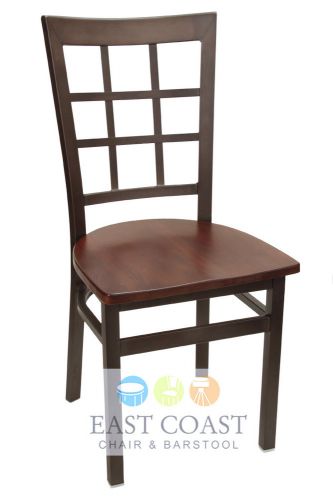 New gladiator rust powder coat window pane metal chair with walnut wood seat for sale