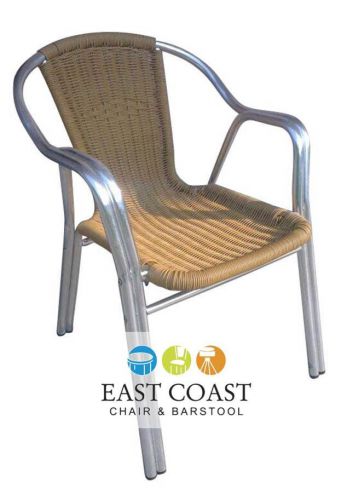 CLOSEOUT Reinforced Double Tube Outdoor Aluminum Tan Resin Wicker Chair