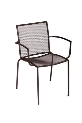 New Abri Collection Wrought Iron Outdoor Restaurant Chair with Arms, Mesh Seat