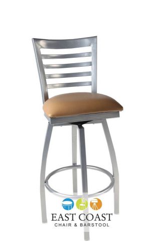 New gladiator silver full ladder back metal swivel bar stool with tan vinyl seat for sale