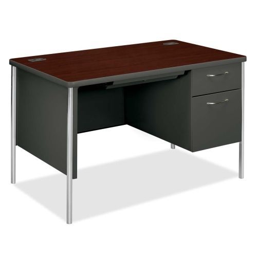 Mentor Series Single Pedestal Desk, 48w x 30d x 29-1/2h, Mahogany/Charcoal