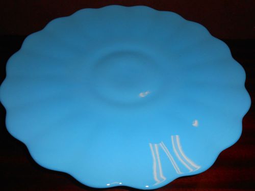 Blue Milk Glass cake serving stand / plate platter pedistal raised bonnie opaque