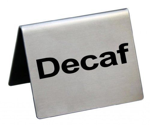 NEW New Star Stainless Steel Table Tent Sign  &#034;Decaf&#034;  2-Inch by 2-Inch  Set of
