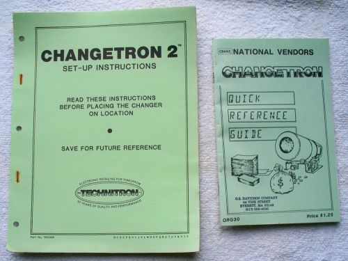 NATIONAL VENDORS CHANGETRON 2 BILL CHANGER SET-UP INSTR. AND QUICK REF GUIDE, VG