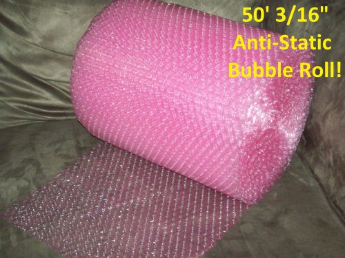 50 feet of anti-static bubble wrap/roll! 3/16&#034; small bubble! pink! perfed! for sale
