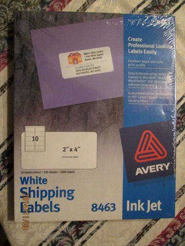 AVERY White Shipping Labels 1,000  2&#034;X4&#034; 100 SHEETS INK JET #8463 NEW