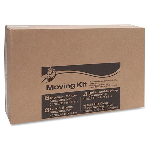 Duck Moving Kit w/Bubble Wrap 12 Boxes 2.6mil Packaging Tape. Sold as 1 Kit