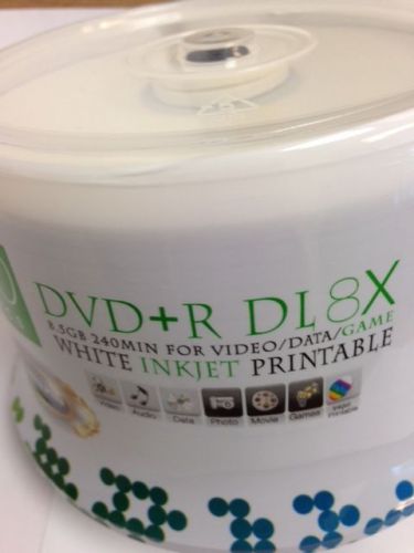 50 PowerDisc 8x DVD+R Dual Layer White Inkjet Hub Printable DL Recordable DVD