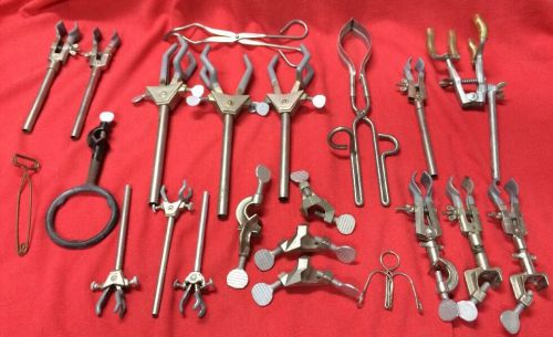 22 Pieces Mostly Fisher Lab Clamps and Accessories