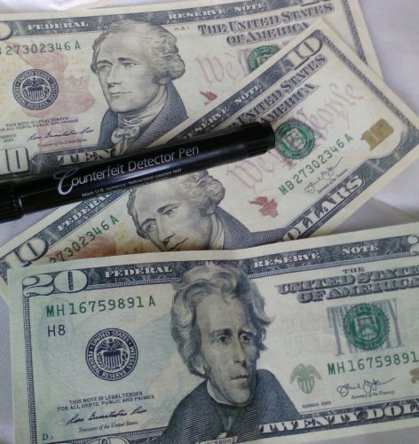 Dri Mark Smart Money Counterfeit   Bill  Detector Pen w/ real counterfit