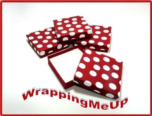 10 -3.5x3.5 Red Polka Dot, Cotton-Lined Jewelry Presentation Boxes