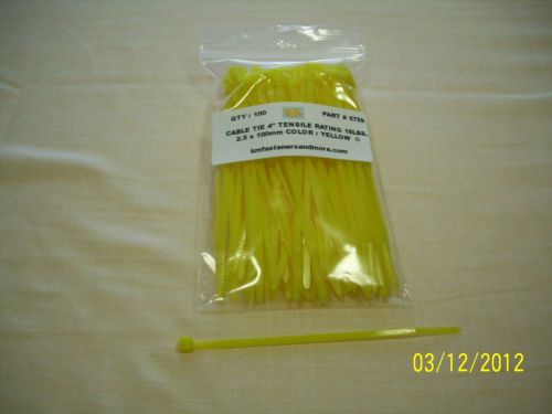 100 pcs. 4&#034; nylon cable zip ties,yellow (#5759) 3r for sale