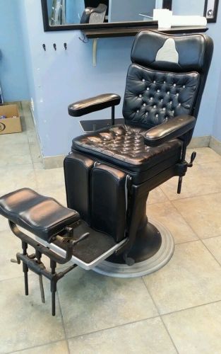 Vintage dental dentist barber black leather chair featured on the WCC tv show