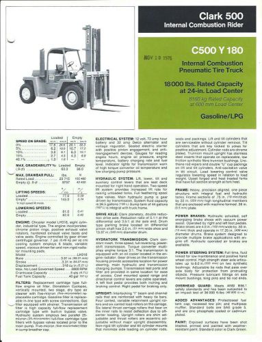Fork Lift Truck Brochure - Clark - C500 Y 180 - 18,000 lbs - c1975 (LT138)