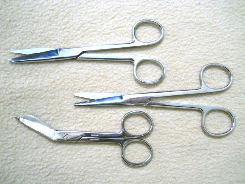 3 Medical stainless steel scissors / Surgical Bandage nursing MD/ Boker &amp; Jarit