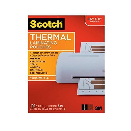 Scotch Thermal Pouches 5 mil, 8.9 x 11.4-Inches, 100-Pack (TP5854-100) New