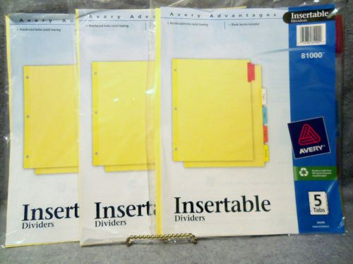 Lot of 3 Avery Dennison Ave-81000 3-hole 5-tab Divider - 5 X Tab 8.5&#034; 11&#034; / Set