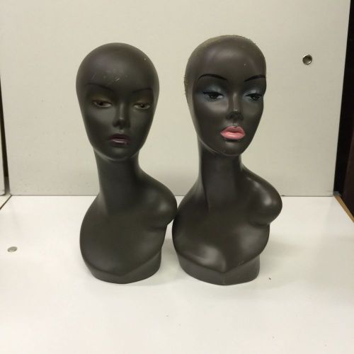 Lot of 2 dark mannequin heads for retailing display wig for sale