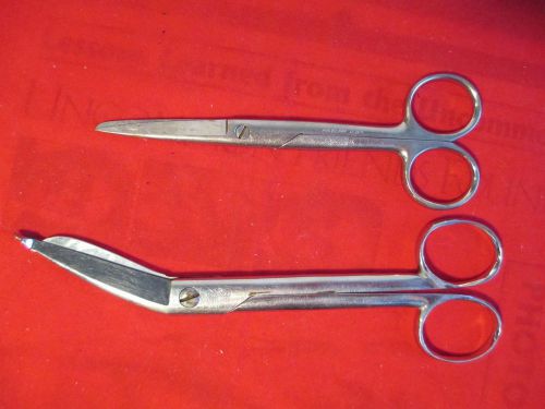 Two medical surgical scissors chrome Clauss and stainless steel Haslam US