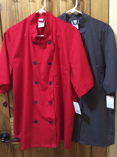 Lot Of Two Double Breasted Lightweight Chef Shirts Size Large 1- Red 1- Grey NWT