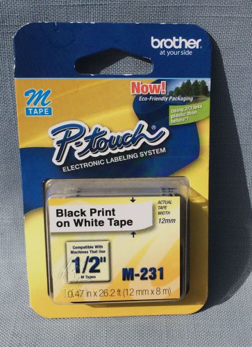 Brother P-Touch M-231 1/2&#034; Tape Black Print on White Tape Sealed