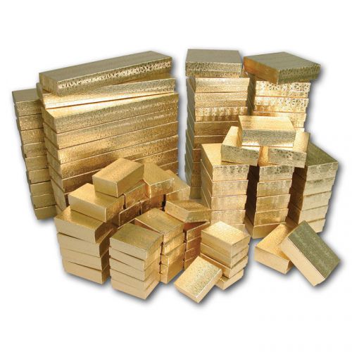 NEW 100 Asst Gold Cotton Filled Jewelry Gift Boxes