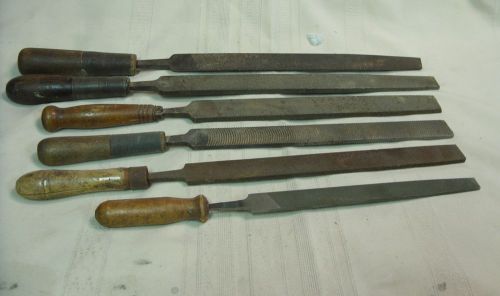 6 VINTAGE ASSORTED HAND FILES w/ Handles FILE TOOLS METAL