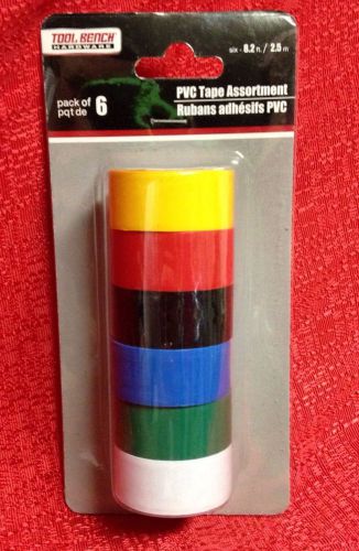 PVC Electrical Tape 6-Pack. Assorted Red, White, Blue, Green, Yellow, Black New