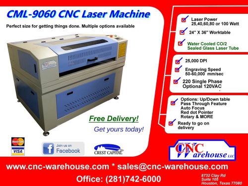 CNC Warehouse-Professional Laser/Engraver Model CML-9060 60-100 Watt Laser