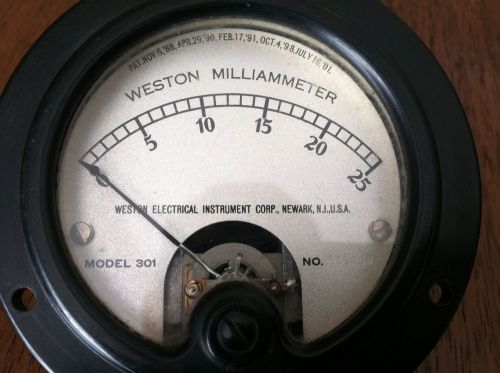 Weston Electrical 0-25 Milliamperes D.C. Gauge Model 301, Vintage, Steampunk