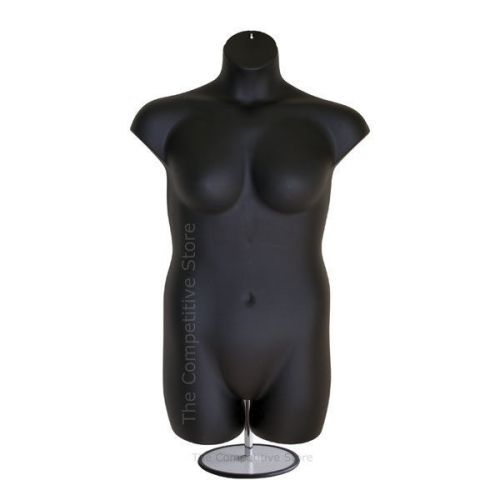 Female plus size black dress mannequin form with metal base - for sizes 1x - 2x for sale