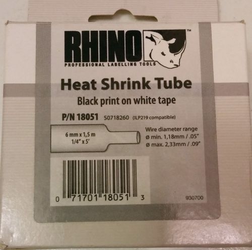 Dymo Rhino 1/4&#034; Heat Shrink Tubes, 5&#039; Roll, White #18051