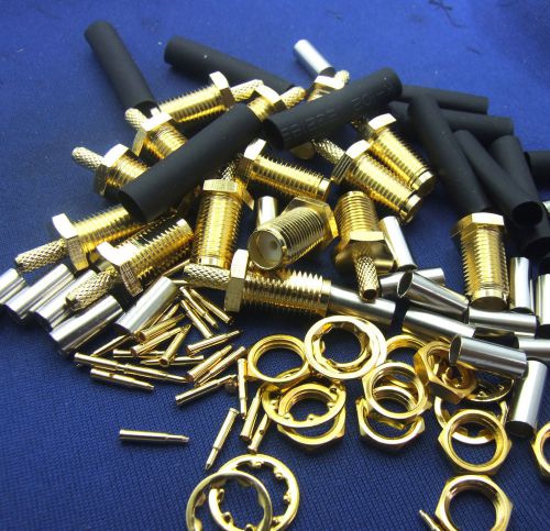 10sets Gilded RP-SMA female Coaxial crimp for RG174 RG316 Cable + 10 shrink tube