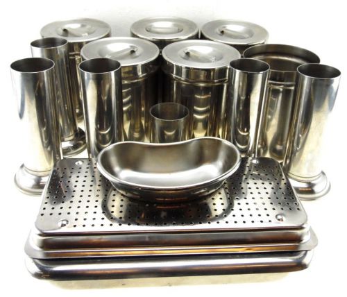 Lot of 23 vollrath collection of stainless steel medical containers and trays for sale