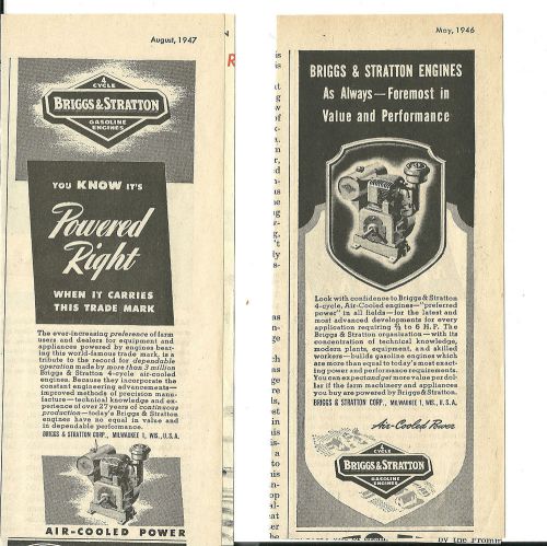 1946 &amp; 1947 Briggs &amp; Stratton Corp.Milwaukee,Wis.Gas Engine  ads