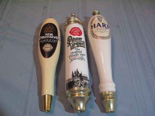 LOT 3 PILSNER URQUELL, NEW AMSTERDAM BLACK &amp; TAN, &amp; HARP LAGER BEER TAP HANDLES