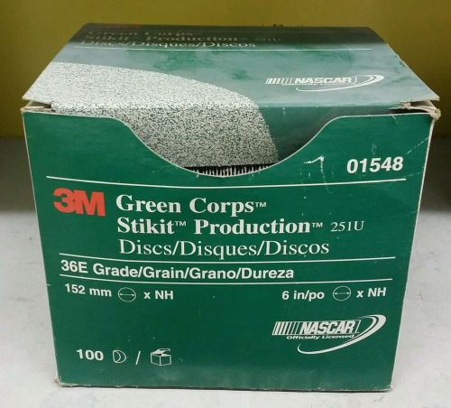 Lot of 100 3M 01548 Green Corps Stikit Abrasive Sanding Discs 6&#034; Dia 36E NEW